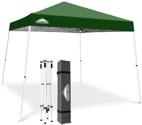 EAGLE PEAK Tonnelle Pop-up à Jambes inclinées 3x3 m, Montage Facile pour Une Personne, abri extérieur instantané pour Plage et Sport, Pliable et Portable, Base 3x3 m, Sommet 2,4x2,4 m (Vert)