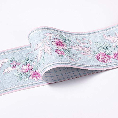 Bordi per carta da parati Piccoli fiori blu in stile europeo Bordo decorativo adesivo per pareti autoadesiva cucina bagno Wall Decor 10.6cm X5m 10x500cm