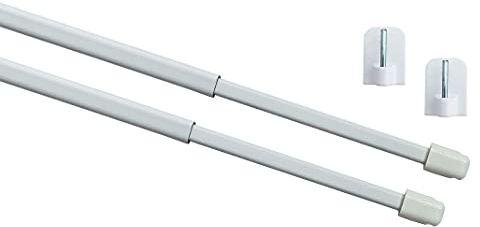 ILODA 2X Gardinenstangen, Vitragestangen für Scheibengardinen weiß aus Metall/Kunststoff ausziehbar von 60-100cm + 4 Klebehaken weiß, Scheibenstangen ohne Bohren