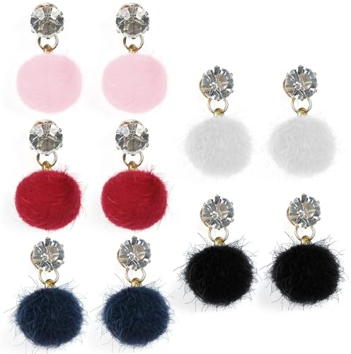 LATRAT 5 par Kvinnors Fluffiga Pompon Pälsboll Örhängen, Mode Smycken Gåva