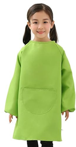 Egurs Malschürze Kinder Malkittel Bastelschürze mit Langen Ärmeln Kinder Schürzen für Backen Basteln Kochen Malen für Kinder Mädchen/Junge 3-6 Jahre Grün