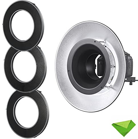 GODOX RFT-25S Reflector Diffuser Beauty Dish with Silver Interior R200 Macro Ring Flash Speedlight Speedlite Head for Photography w R200-RHC20, R200-RHC30, R200-RHC40 Honeycomb Grid