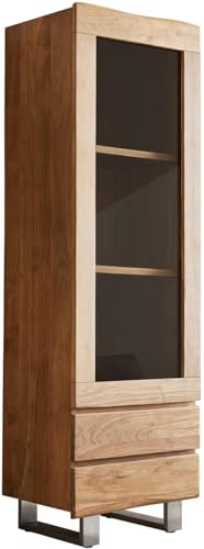 Glasvitrine Live-Edge Akazie Natur 60x190 cm 1 Tür 2 Schubladen Massiv | Baumkante