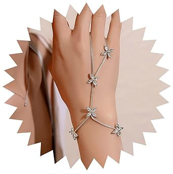 TseenYi Bracciale Anello Catene Mano Cristallo D'argento Fiore Dito Catena Schiavo Imbracatura Gioielli Di Nozze Per Donne E Ragazze