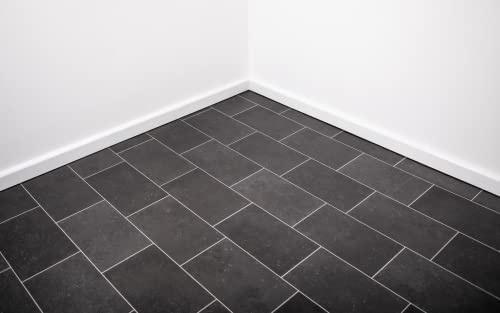 Black Tile Vinyl Lino Roll Flooring 2m & 4m Width Bathroom Kitchen Flooring Tile Effect (3metres x 2metres (9ft 10 x 6ft 6))