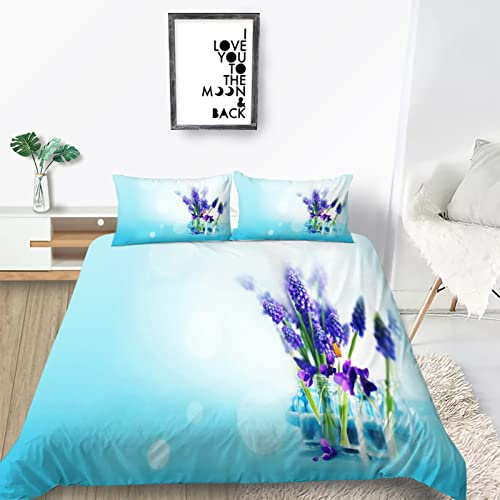 Parure de Lit 90x190 Enfant Jacinthe de Raisin Imprimé Sets de Parure Housse de Couette 1 Personne en Microfibre Breathable, 1 Linge de Lit avec Fermeture Éclair + 2 Taie d'oreiller 65x65