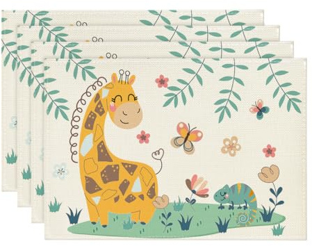 Artoid Mode Giraffe Schmetterling Dschungel Kinder Platzsets 4er Set, 30x45cm Tischset Waschbar Platzdeckchen Küche Party Deko