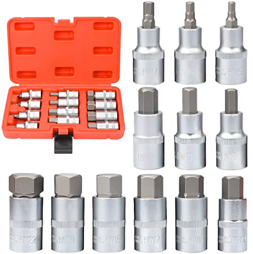 Set di bussole per chiavi a brugola Sukudon, set di bussole a bussola esagonali da 12 pezzi, set di punte per cacciavite 5-22 mm, set di bussole esagonali in acciaio per utensili in lega S2 da 1/2
