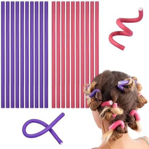 20 PCS Flexible Hair Curler, 9.45 Bendy Hair Rollers, Durable Foam Curler Roller, Heatless Curlers for Long, Short Hair, DIY Sleeping Styling Hairdressing, Hair Salon (Pink&Purple)