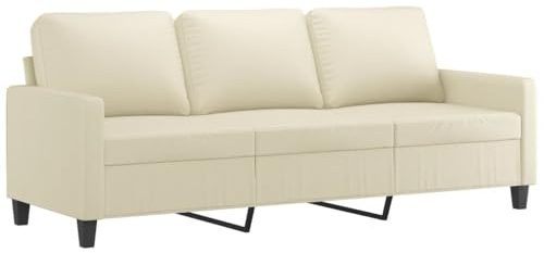 vidaXL Sofá de 3 Plazas, Asiento con Respaldo Reposabrazos, Sofá Tapizado de Descanso, Sillón para Salón Hogar, Cuero Sintético Color Crema