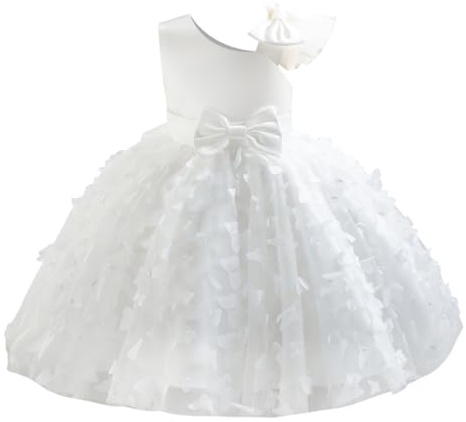 IMEKIS Vestido de bautizo sin mangas para niños, bebé, niña, cumpleaños, princesa, mariposa, volantes, tutú, flores, boda, fiesta, elegante, formal, desfile, vestido de gala, Blanco, 18-24 meses