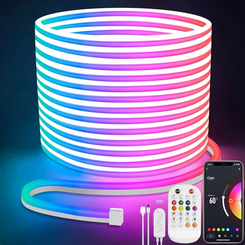 Lamomo Ruban Led 20m, RGB Neon Bande Led App Contrôle, Multicolore 24V Flexible Étanche Découpable Synchronisation Musicale Bandeau Lumineuse Led pour Intérieur Déco