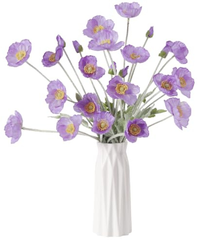 DuHouse Künstliche Mohnblumen, Seidenmohnblumen für Zuhause, Tischdekoration, Büro, Hochzeit, 6 Stück (Hellviolett)