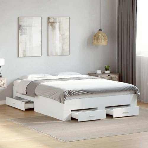 Faroom Cama con espacio de almacenamiento, 135 x 190 cm, cama individual con cajones, cama de madera, cama infantil, cama juvenil, cama de litera, cama juvenil con somier, color blanco