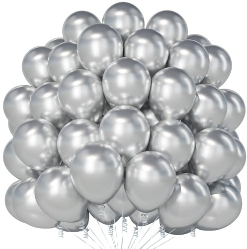 Teselife 100 Pezzi Palloncini Argento Metallizzato Latex 12 Pollici, per Compleanno, Matrimonio, Diploma, Capodanno, Natale, Decorazione Feste ed Eventi Festivi
