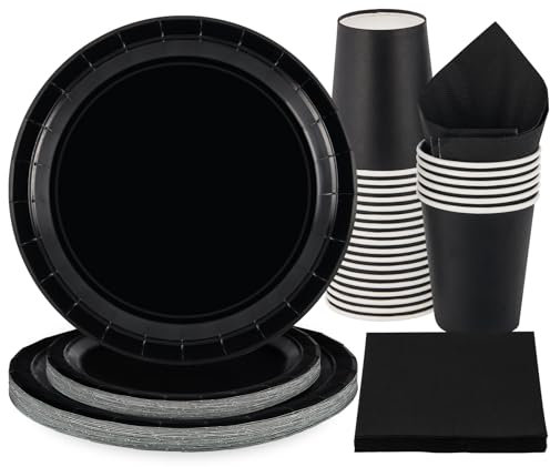 96pzusa e getta compleanno Stoviglie per Feste Nero, Rosa, Rosso, Blu, Viola, Colorato, Verde, Giallo, Bianco -24 Ospiti Festa, Matrimonio, Fai Da Te