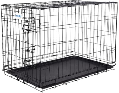 Lendo Online Hundekäfig klappbar - Hundetransportkäfig - Hundebox mit 2 Türen - Transportkäfig - Auto, Tiertransportbox aus Stahl - Hundetransportbox mit Bodenschale -Schwarz (90x60x67cm)
