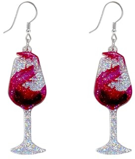 Funny Cocktail Glitter Statement Dangle Drop Earrings for Women Dainty Acrylic Wine Glass Goblet Mojito Martini Dangling Lightweight Hypoallergenic Fashion Jewelry for Party Her Xmas