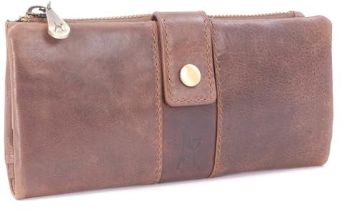 Catwalk Collection Handbags - Leder Geldbörse Damen Gross - Geldbeutel Groß - 14 Kartenfächer und Münzfach - RFID Blocker - Fiona - Braun | Geldbörse Damen Groß Handyfach Münzfach 2 Geldscheinfächer Passend für 14 Kreditkarten Ausweisfenster RFID Geschützt