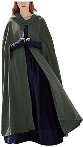TDEOK Cape noire à capuche pour femme - Manteau en laine pour femme - Long trench vintage - Couleur unie - Poncho léger - Trench ouvert sur le devant - Cardigan long en tricot médiéval - Costume