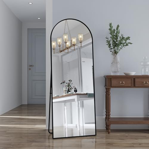 UIYIHIF Specchio ad arco a figura intera, 53 x 162 cm, cornice in lega di alluminio, specchio da pavimento per camera da letto, soggiorno, autoportante, appoggiato a parete o a parete, nero