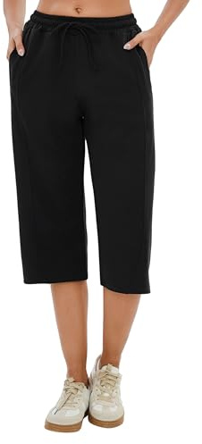 Jahetuul Damen Sporthose Jogginghose 3/4 Baumwolle Weites Bein Caprihose mit Taschen Leicht Bequeme Trainingshose für Sommer Fitness Yoga Freizeit