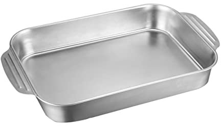 Alipis Doppelgriff Edelstahl Fischbratpfanne Backform 4,1l Für 3-4 Personen Haushaltsgeeignete Pfanne Mit Anti Verbrühungsgriff Und Glatter Oberfläche
