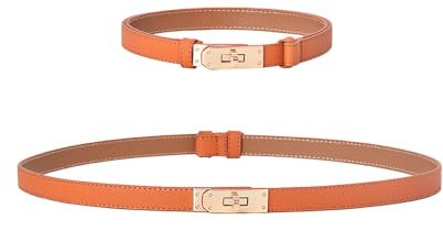 BrightGlow Ledergürtel Damen Schmaler Gürtel Kleider Dünner Taillengürtel Verstellbarer Belt Mode Gürtel Damen Leder Drehverschlussgürtel Dekorativen Taillengürtel für Jeans Hosen Mäntel Orange