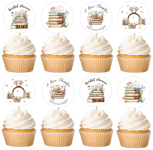 Lot de 24 décorations de cupcakes sur le thème du livre d'histoires - Décorations de fête prénuptiale - Un nouveau chapitre commencera bientôt - Décoration de gâteau pour filles - Livre d'histoires