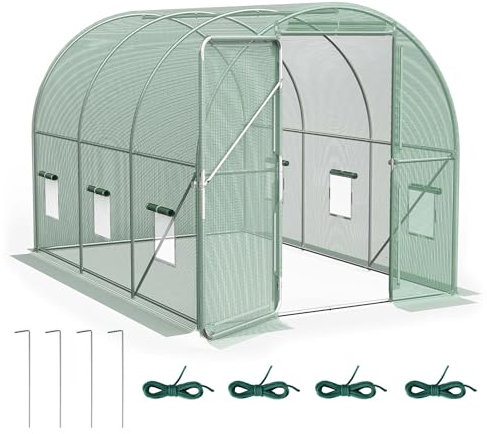 VonHaus Polytunnel Greenhouse – 3 x 2m Walk in Poly Tunnel Tent – 6m² Heavy Duty Weatherproof Green House for Garden and Outdoor with Roll-up Mesh Windows, Galvanised Steel Frame and Hinged Door
