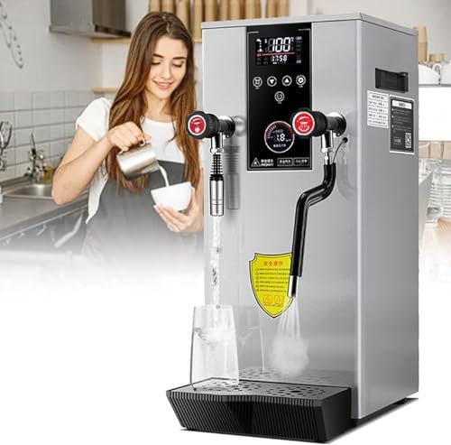 Commercial Milk Frother Stainless Steel Steam Milk Foamer 2500W Automatic Steam Boiling Water Machine 12L for Coffee Shop Saloon Cafeteria,Silver-110V