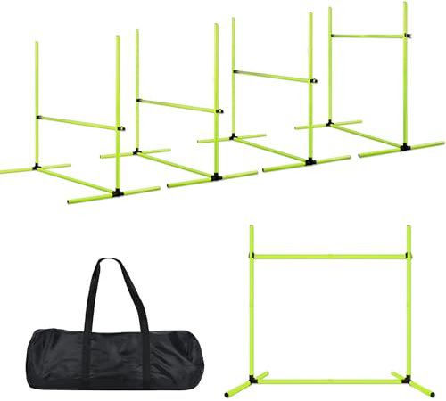 SUBTLETY 4 Stück Hürdenset Einstellbar Slalomstangen mit Tragtasche, Kunststoff Agility Ausrüstung für Hunde Hindernisse Trainingsstangen Set für Koordinations- & Geschwindigkeitstraining (Weiß)