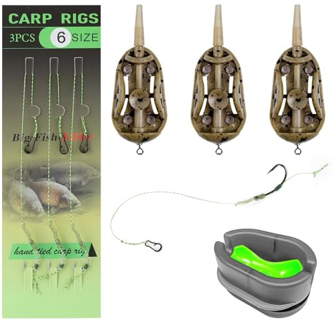Fyfjur Method Feeder Set, 3 Stück Feeder Zubehör mit Angelhaken(Größe 6), Fishing Feeder Futterkorb Angeln, Method Feeder Futter Angeln Feeder Set 20/30/40g Karpfen Zubehör