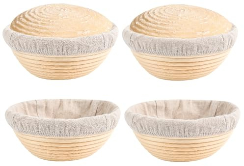 Banneton Bread Proofing Basket Set of 4PCS 6 Inch Round Sourdough Dough Proofing Bowls for Sour Dough Bread Baking Supplies, Proofing Basket or Home Sourdough Bakers Baking