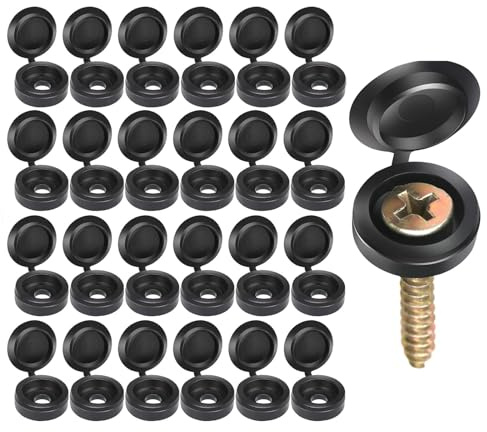 200 Pcs Plastic Hinged Screw Cap, Black Screw Caps, Snap Washer Covers Flip Tops Protection for Covering Protection