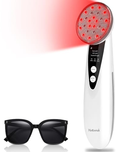 Hottoerak Handheld Red Lights, Near Infrared Light 660nm & 850nm with 24LEDs, Portable Handheld Infrared Lamp, 10/15/20Min Timer & 3 Brightness Red Light for People, Pets