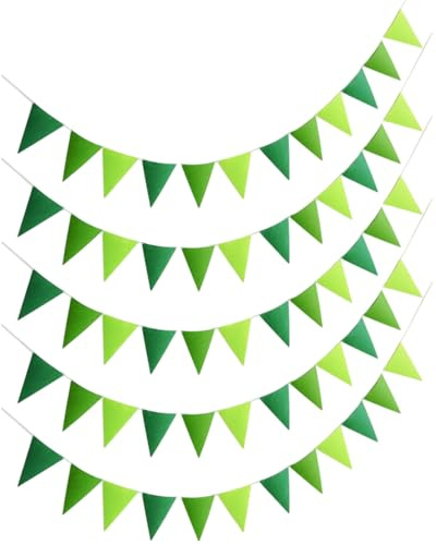 LEEQBCR Banderines Triangulares Bunting Banner,5 tiras, 12,5 metros Banderines,Banderines Decorativos tela reutilizable,Cuerda Colgando Decoración,para Bodas Fiestas Guirnalda,Marca Apertura,verde