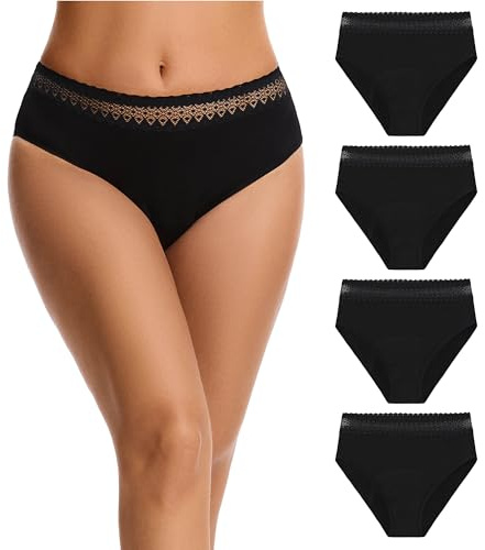 Culottes menstruelles pour femmes anti-fuites flux abondant lot de 1/4 sous-vêtements en viscose de bambou réutilisables culotte menstruelle protection absorbante 4 couches lavable antibactérienne, 42