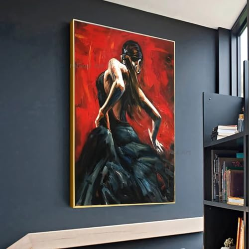 CAOXTART Flamenco-Tanzende afrikanische Frau, Wandkunst, Tänzerin, Ölgemälde auf Leinwand, Poster und Drucke, Heimdekoration, Bild, 50 x 70 cm, rahmenlos