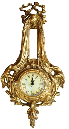 Klassische Wanduhr im Barockstil, 32,5 cm, antikes Gold, kunstvolle hängende Uhr mit römischen Ziffern, elegantes französisches Dekor für Flur, Büro oder traditionelle Innenräume