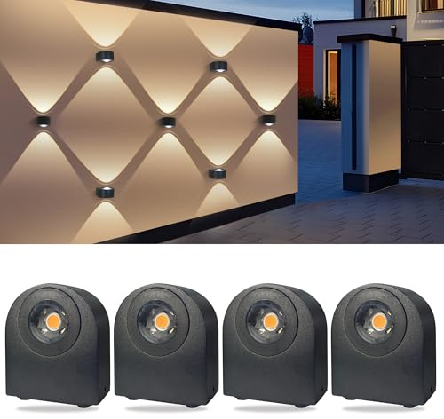 MALORY 4 Stücke LED Wandleuchten Innen/Außen, 8W Außenwandleuchten IP65 Aussenlampe Wand, Up Down Außenleuchte Außenwandleuchte 3000K für Außenbeleuchtung Hauswand Garten Terrasse