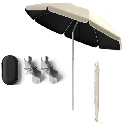 Tragbarer Strandschirm, 180/220/240/260 cm, UV-Schutz, Sonnenschutz für Camping & Pool, runder Reise-Regenschirm für Entspannung und Urlaub im Freien