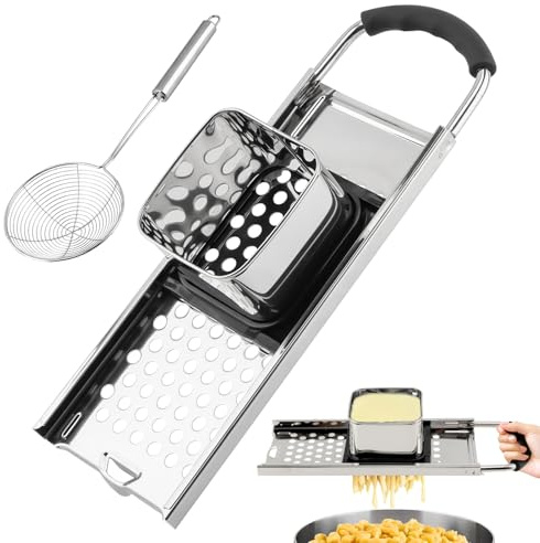 Stainless Steel Spaetzle Maker with Comfort Grip Handle,Skimmer Spoon Spider Strainer Pasta Strainer,Homemade Egg Noodle Dumpling Making Tool Set,Skimmer Ladle for Cooking Frying