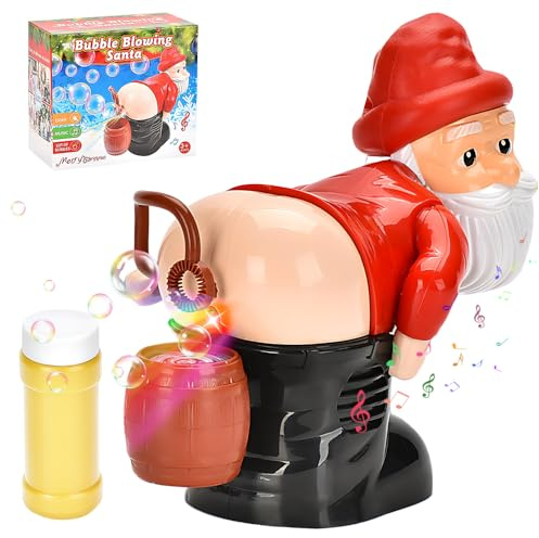 Weihnachtsmann Seifenblasen, CJBIN Santa Claus Bubble Blower, Seifenblasenmaschine Weihnachtsmann mit Licht & Musik, Automatische Furzender Weihnachtsmann für Weihnachten Party Zeremonie