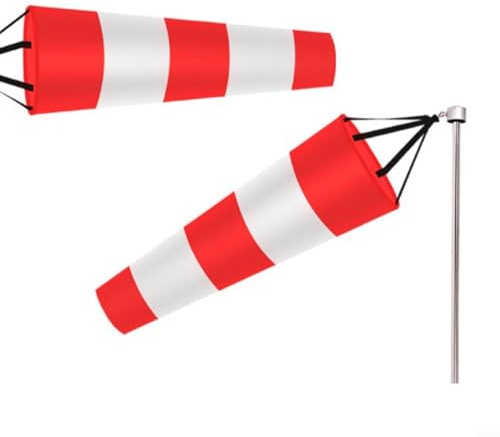 Windrichtungsanzeiger, Windsack, rot und weiß, Oxford-Stoff, wetterbeständig, Windmesssocke mit reflektierenden Bändern, für Garten, Flughafen, Outdoor-Sport, chemische Industrie (80 cm)