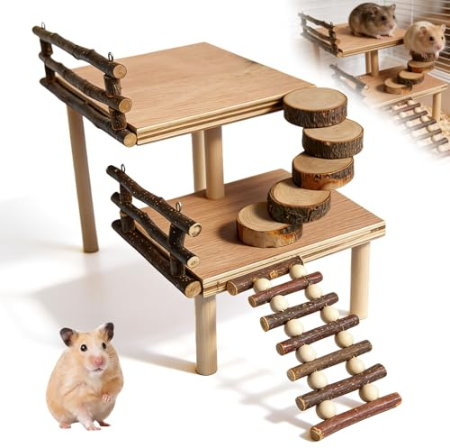 Behogan Hamster Plattform: Holzmaterial Kletterzubehör, Kleintier Spielplatz, Holz Kletterrahmen, für kleine Haustierkäfige Parror, Rennmaus, Eichhörnchen, Ratte, Hamster, Goldbär, Vogel