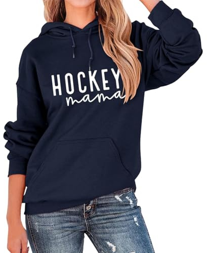 Générique Sweatshirt Hockey Mama pour Femmes Pull col Rond, Sweatshirt Hockey Mom, Chemise à Manches Longues, Vêtements de Hockey, Haut d'automne Sweat-Shirt à Capuche en Polaire Doux(Marine,L)