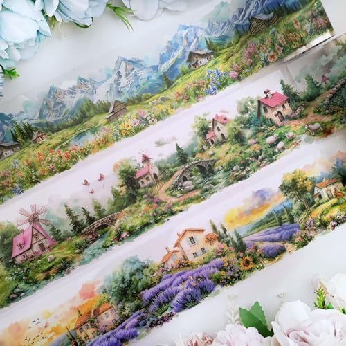 Arpaper 3 Rollen Scrapbook Zubehör PET Washi Tape Sticker Für Scrapbooking | Transparente Klebeband Scenery Aufkleber Für Bullet Journal, Junk Journal, Scrapbooking, Fotoalbum (Field Series 2)