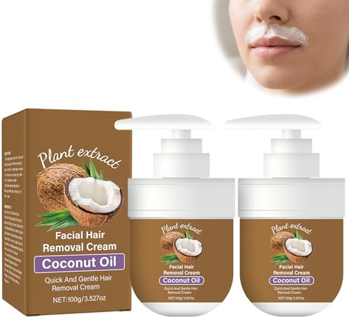 Avvchuy 2 Pack Coconut Oil Facial Hair Removal Cream for Women, Gentle Plant Extracts Hair Remover for Face, Upper Lip and Chin