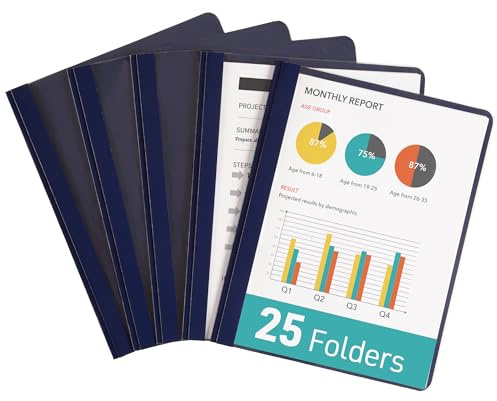 Avery® Durable Clear Front Report Covers, 3 Double-Prong Fasteners, Holds up to 25 Sheets, 25 Blue Covers (47961)